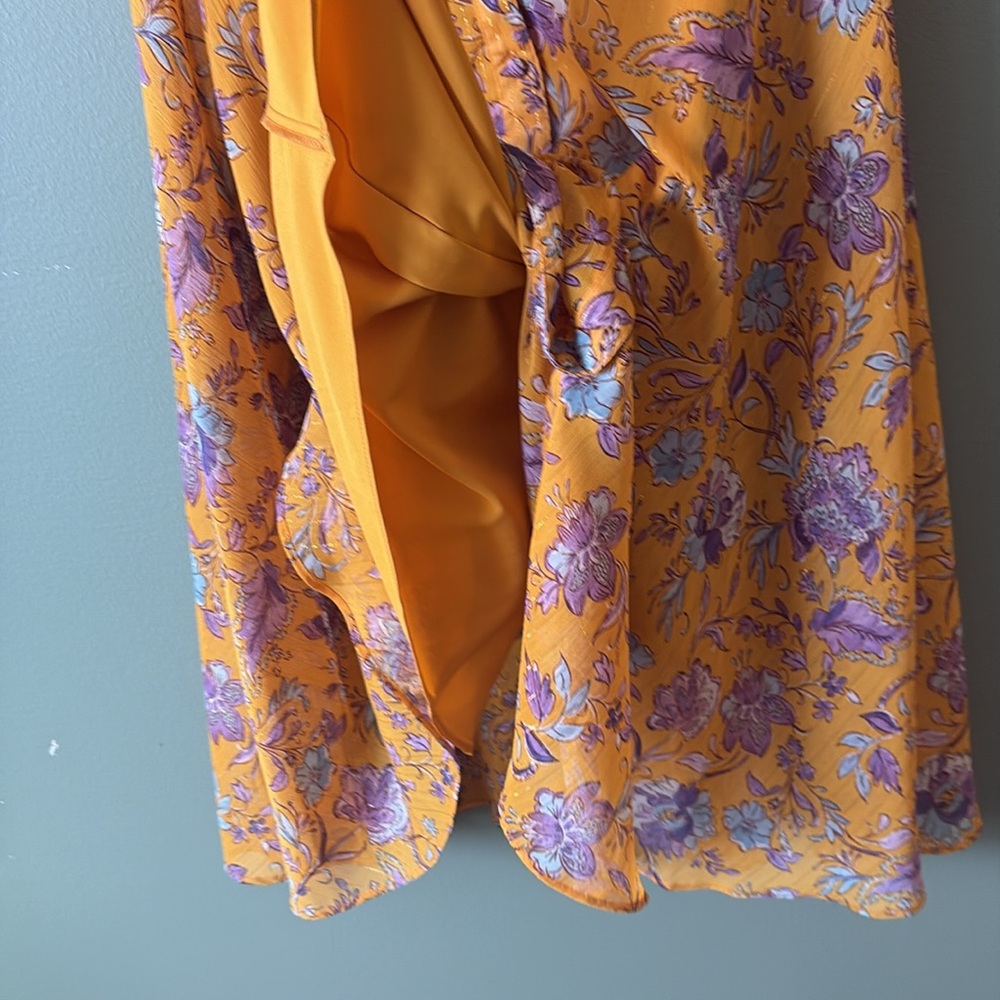 Nanette Lepore Gold Purple Floral Sheer Collared Button Down Midi Dress Sz 6 - Picture 8 of 10